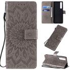 For Sony Xperia 1 II Pressed Printing Sunflower Pattern Horizontal Flip PU Leather Case with Holder & Card Slots & Wallet & Lanyard(Grey) - 1