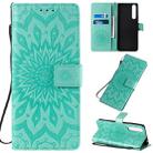 For Sony Xperia 1 II Pressed Printing Sunflower Pattern Horizontal Flip PU Leather Case with Holder & Card Slots & Wallet & Lanyard(Green) - 1