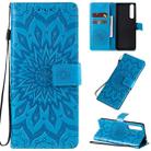 For Sony Xperia 1 II Pressed Printing Sunflower Pattern Horizontal Flip PU Leather Case with Holder & Card Slots & Wallet & Lanyard(Blue) - 1