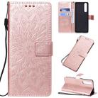 For Sony Xperia 1 II Pressed Printing Sunflower Pattern Horizontal Flip PU Leather Case with Holder & Card Slots & Wallet & Lanyard(Rose Gold) - 1