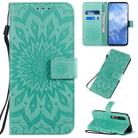 For Xiaomi MI 10 / 10 Pro Pressed Printing Sunflower Pattern Horizontal Flip PU Leather Case with Holder & Card Slots & Wallet & Lanyard(Green) - 1