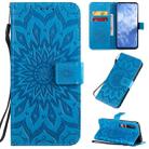 For Xiaomi MI 10 / 10 Pro Pressed Printing Sunflower Pattern Horizontal Flip PU Leather Case with Holder & Card Slots & Wallet & Lanyard(Blue) - 1