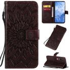 For Xiaomi MI 10 / 10 Pro Pressed Printing Sunflower Pattern Horizontal Flip PU Leather Case with Holder & Card Slots & Wallet & Lanyard(Brown) - 1