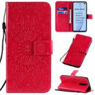 For Xiaomi Redmi K30 Pressed Printing Sunflower Pattern Horizontal Flip PU Leather Case with Holder & Card Slots & Wallet & Lanyard(Red) - 1