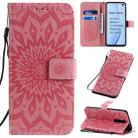 For Xiaomi Redmi K30 Pressed Printing Sunflower Pattern Horizontal Flip PU Leather Case with Holder & Card Slots & Wallet & Lanyard(Pink) - 1