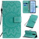 For Xiaomi Redmi K30 Pressed Printing Sunflower Pattern Horizontal Flip PU Leather Case with Holder & Card Slots & Wallet & Lanyard(Green) - 1