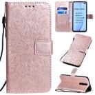 For Xiaomi Redmi K30 Pressed Printing Sunflower Pattern Horizontal Flip PU Leather Case with Holder & Card Slots & Wallet & Lanyard(Rose Gold) - 1