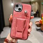 For iPhone 13 Side Leather Rotation Card Holder Phone Case(Pink) - 1