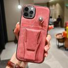 For iPhone 12 Pro Side Leather Rotation Card Holder Phone Case(Pink) - 1