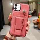 For iPhone 12 Side Leather Rotation Card Holder Phone Case(Pink) - 1