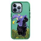 For iPhone 14 Wizard Cat Colored Drawing Pattern Phone Case(Green) - 1