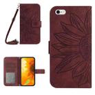 For iPhone 6s Plus Skin Feel Sun Flower Pattern Flip Leather Phone Case with Lanyard(Wine Red) - 1