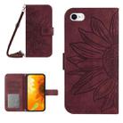 For iPhone 7 / 8 Skin Feel Sun Flower Pattern Flip Leather Phone Case with Lanyard(Wine Red) - 1