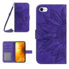 For iPhone 7 / 8 Skin Feel Sun Flower Pattern Flip Leather Phone Case with Lanyard(Dark Purple) - 1