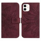For iPhone 11 Skin Feel Sun Flower Pattern Flip Leather Phone Case with Lanyard(Wine Red) - 2
