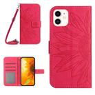 For iPhone 11 Skin Feel Sun Flower Pattern Flip Leather Phone Case with Lanyard(Rose Red) - 1
