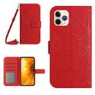 For iPhone 11 Pro Skin Feel Sun Flower Pattern Flip Leather Phone Case with Lanyard(Red) - 1