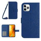 For iPhone 11 Pro Skin Feel Sun Flower Pattern Flip Leather Phone Case with Lanyard(Dark Blue) - 1