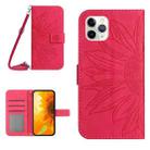 For iPhone 11 Pro Max Skin Feel Sun Flower Pattern Flip Leather Phone Case with Lanyard(Rose Red) - 1