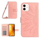 For iPhone 12 mini Skin Feel Sun Flower Pattern Flip Leather Phone Case with Lanyard(Pink) - 1