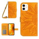 For iPhone 12 mini Skin Feel Sun Flower Pattern Flip Leather Phone Case with Lanyard(Yellow) - 1