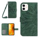 For iPhone 12 mini Skin Feel Sun Flower Pattern Flip Leather Phone Case with Lanyard(Green) - 1