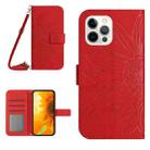 For iPhone 12 Pro Skin Feel Sun Flower Pattern Flip Leather Phone Case with Lanyard(Red) - 1