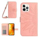 For iPhone 12 Pro Skin Feel Sun Flower Pattern Flip Leather Phone Case with Lanyard(Pink) - 1