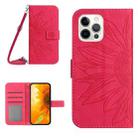 For iPhone 12 Pro Skin Feel Sun Flower Pattern Flip Leather Phone Case with Lanyard(Rose Red) - 1