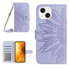 For iPhone 13 mini Skin Feel Sun Flower Pattern Flip Leather Phone Case with Lanyard(Purple) - 1