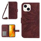For iPhone 13 mini Skin Feel Sun Flower Pattern Flip Leather Phone Case with Lanyard(Wine Red) - 1