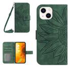 For iPhone 13 mini Skin Feel Sun Flower Pattern Flip Leather Phone Case with Lanyard(Green) - 1