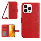 For iPhone 13 Pro Skin Feel Sun Flower Pattern Flip Leather Phone Case with Lanyard(Red) - 1