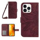 For iPhone 13 Pro Skin Feel Sun Flower Pattern Flip Leather Phone Case with Lanyard(Wine Red) - 1