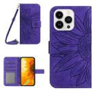 For iPhone 13 Pro Max Skin Feel Sun Flower Pattern Flip Leather Phone Case with Lanyard(Dark Purple) - 1