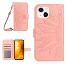 For iPhone 14 Skin Feel Sun Flower Pattern Flip Leather Phone Case with Lanyard(Pink) - 1