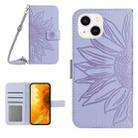 For iPhone 14 Plus Skin Feel Sun Flower Pattern Flip Leather Phone Case with Lanyard(Purple) - 1