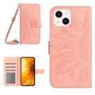 For iPhone 14 Plus Skin Feel Sun Flower Pattern Flip Leather Phone Case with Lanyard(Pink) - 1