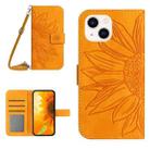 For iPhone 14 Plus Skin Feel Sun Flower Pattern Flip Leather Phone Case with Lanyard(Yellow) - 1