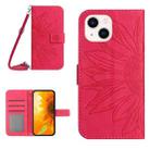 For iPhone 14 Plus Skin Feel Sun Flower Pattern Flip Leather Phone Case with Lanyard(Rose Red) - 1