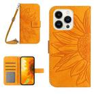 For iPhone 14 Pro Skin Feel Sun Flower Pattern Flip Leather Phone Case with Lanyard(Yellow) - 1