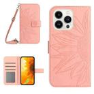For iPhone 14 Pro Max Skin Feel Sun Flower Pattern Flip Leather Phone Case with Lanyard(Pink) - 1