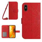 For iPhone X / XS Skin Feel Sun Flower Pattern Flip Leather Phone Case with Lanyard(Red) - 1