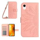 For iPhone XR Skin Feel Sun Flower Pattern Flip Leather Phone Case with Lanyard(Pink) - 1