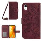 For iPhone XR Skin Feel Sun Flower Pattern Flip Leather Phone Case with Lanyard(Wine Red) - 1