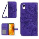 For iPhone XR Skin Feel Sun Flower Pattern Flip Leather Phone Case with Lanyard(Dark Purple) - 1