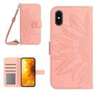 For iPhone XS Max Skin Feel Sun Flower Pattern Flip Leather Phone Case with Lanyard(Pink) - 1