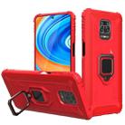 For Xiaomi Redmi Note 9S Carbon Fiber Protective Case with 360 Degree Rotating Ring Holder(Red) - 1
