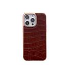 For iPhone 14 Pro Max Nano Electroplating Crocodile Texture Genuine Leather Phone Case(Coffee Brown) - 1