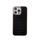 For iPhone 14 Pro Max Nano Electroplating Crocodile Texture Genuine Leather Phone Case(Black) - 1